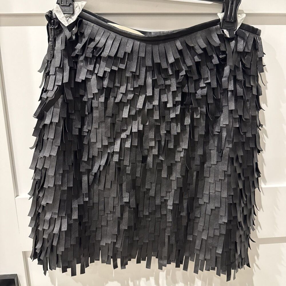 NWT Chelsea and Violet WOMENS BLACK FAUX LEATHER SKIRT FRINGED  SIZE S